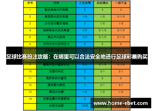 足球比赛投注攻略：在哪里可以合法安全地进行足球彩票购买